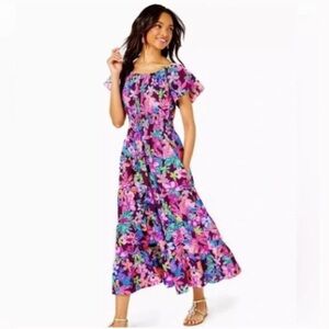 Lilly Pulitzer Ellabell Short Sleeve Cherry Ganache Bohemian Garden Dress